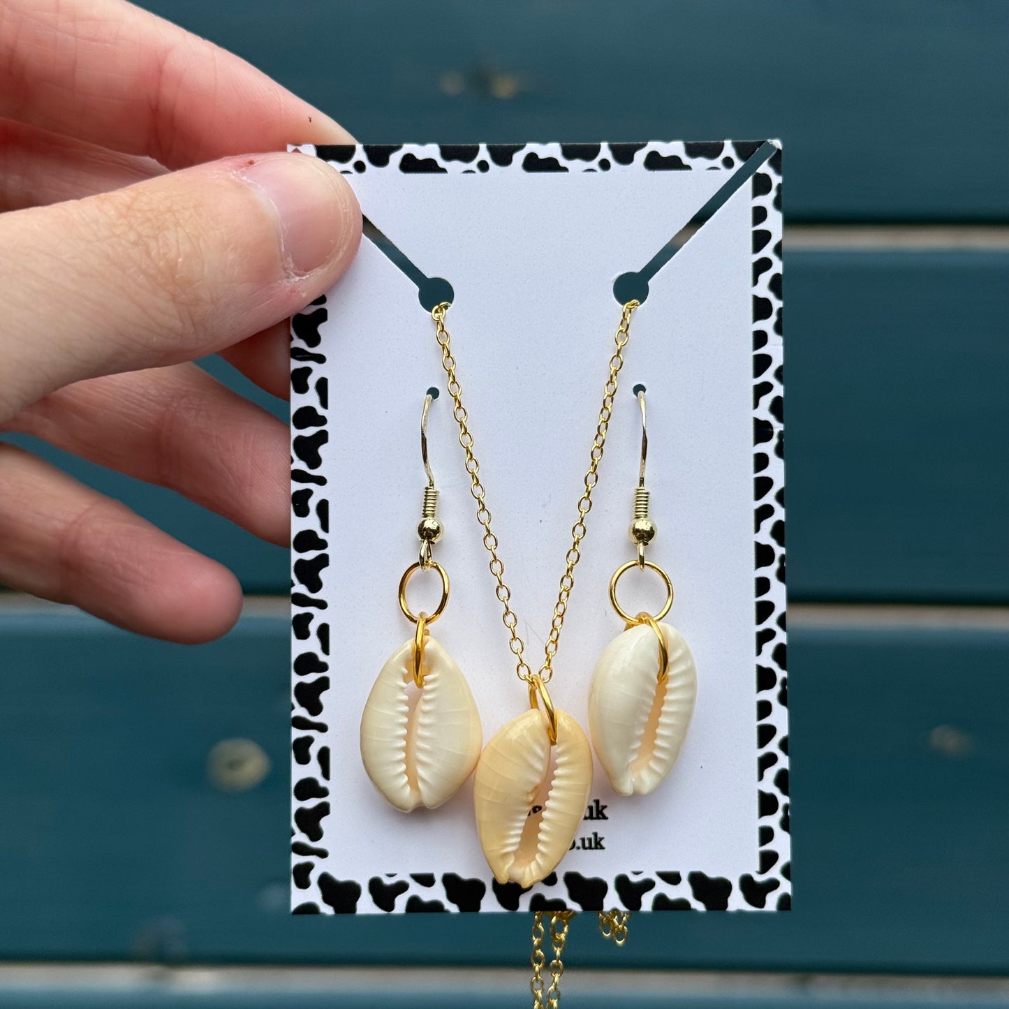 Gold Cowrie Shell Earrings and Necklace Set