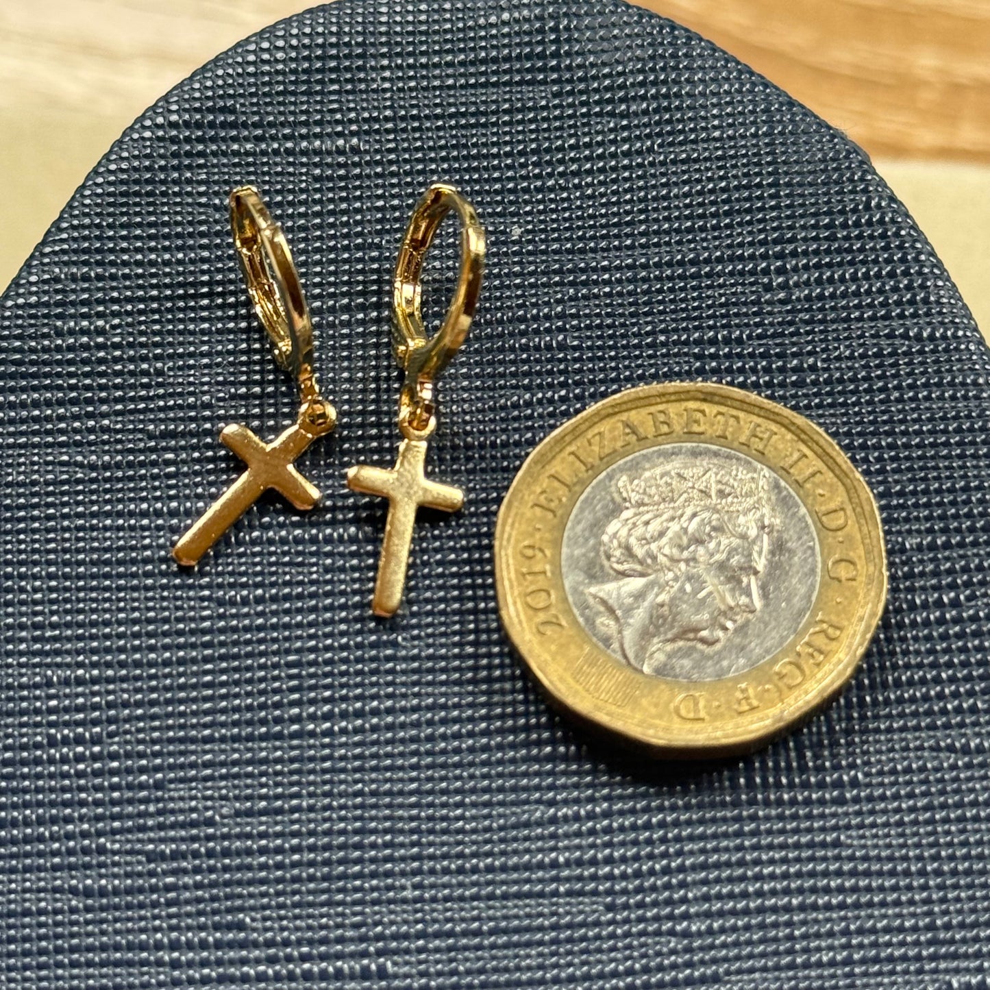 Small Gold Cross Huggie Hoop Earrings