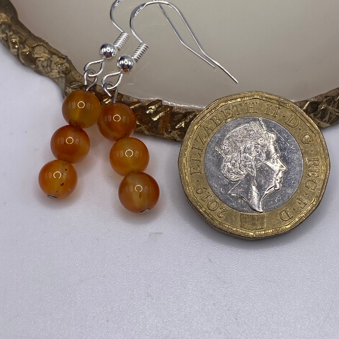 Round Orange Carnelian Crystal Earrings
