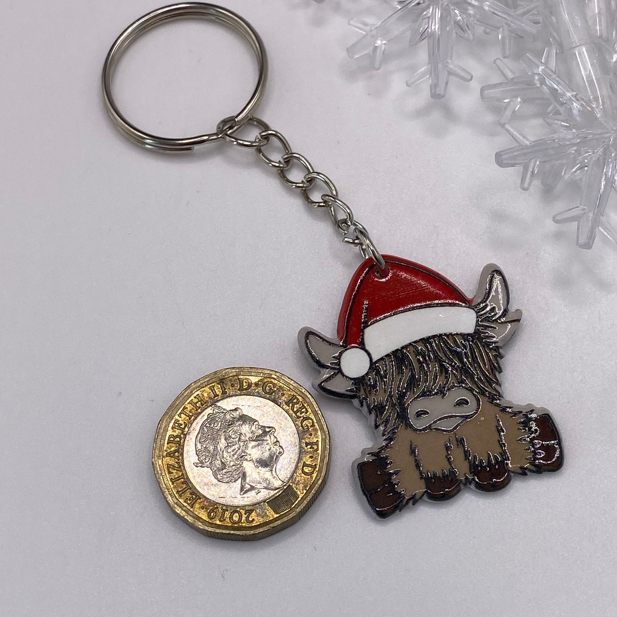 Santa Highland Cow Keyring