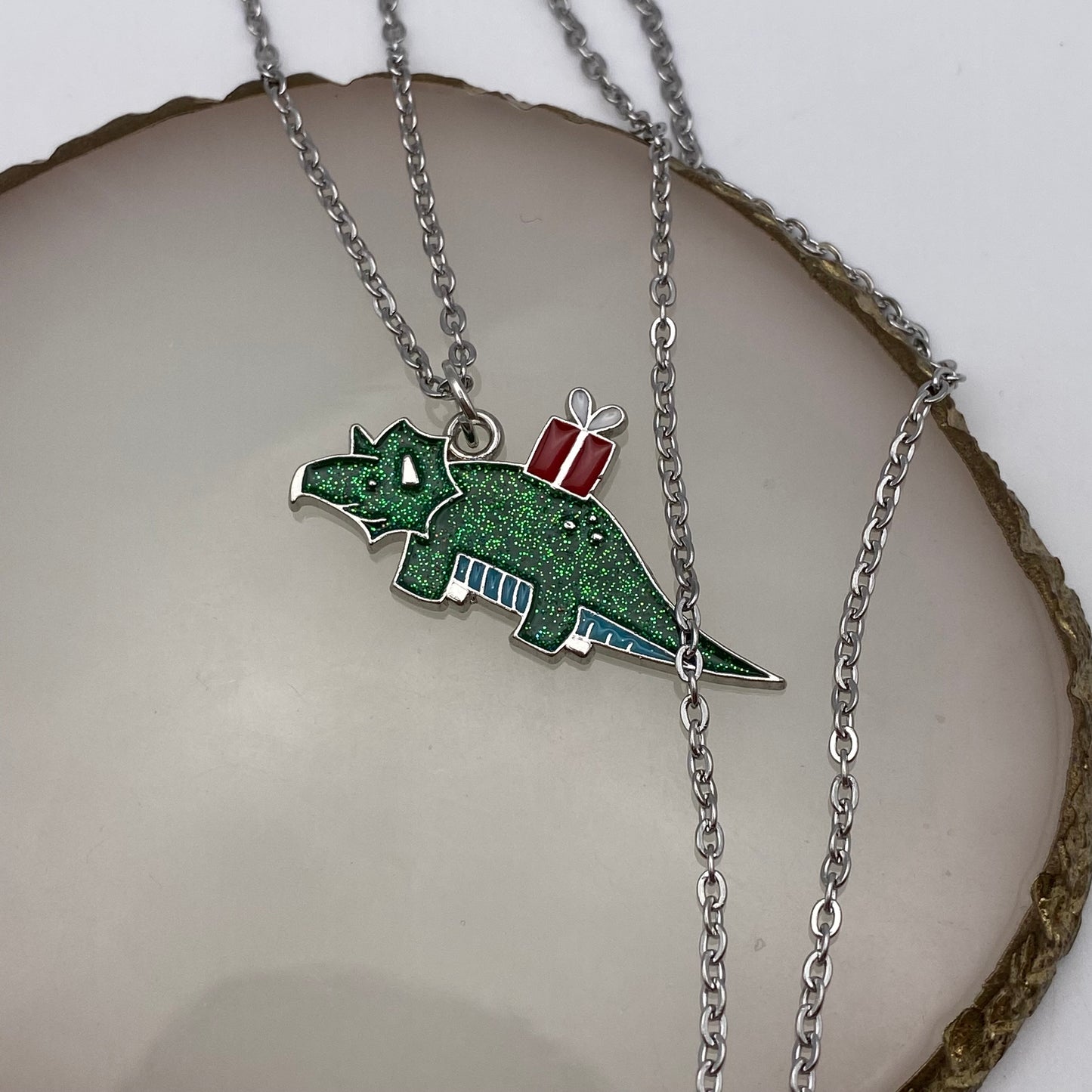 Santa Dinosaur Necklace