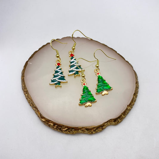 Green Christmas Tree Earrings