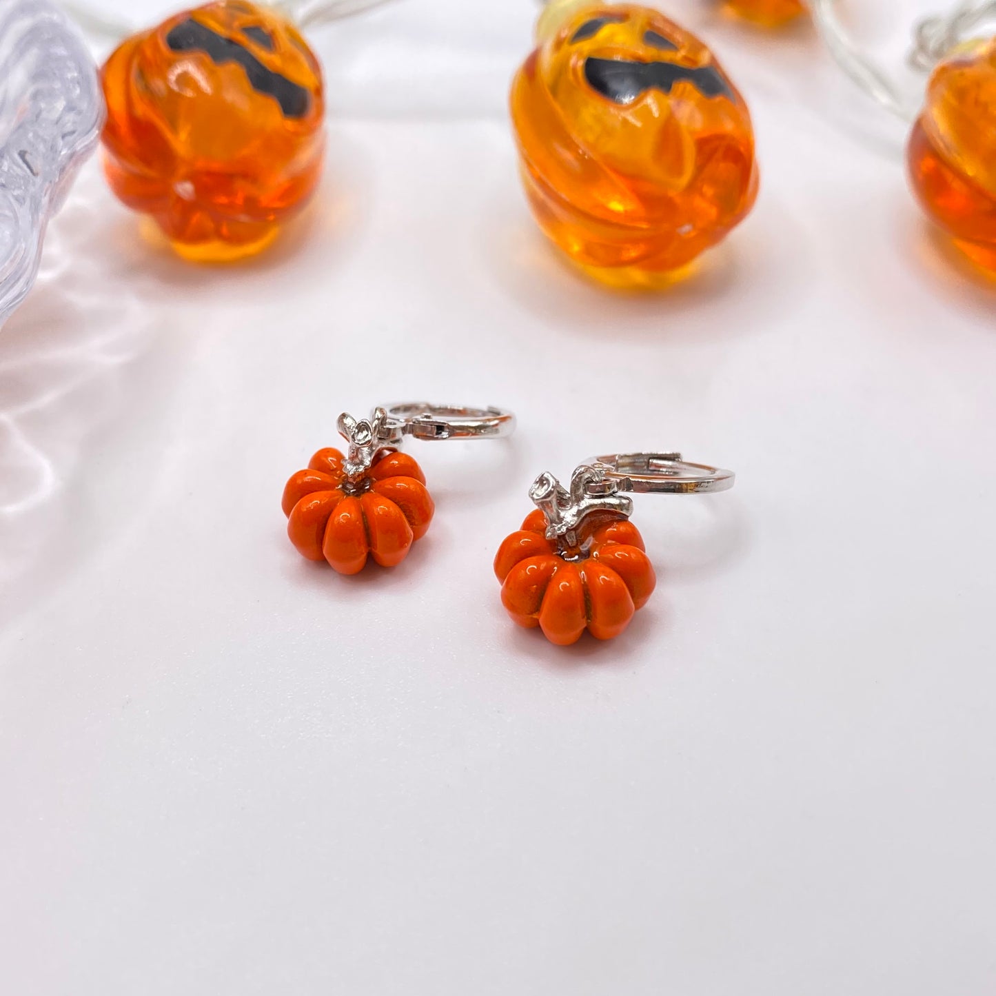 Small Orange Pumpkin Huggie Hoop Earrings