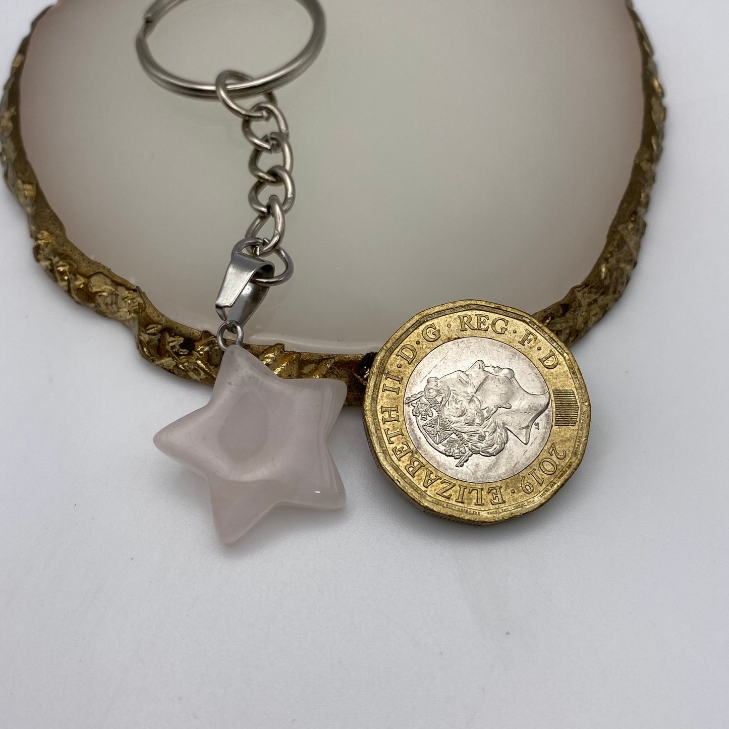 Rose Quartz Star Pendant Keyring
