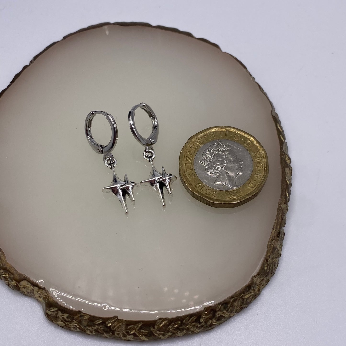 Double Star Huggie Hoop Earrings