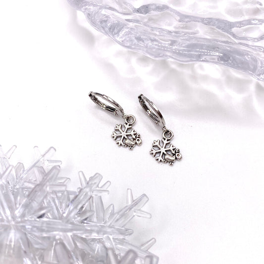 Snowflake Reindeer Huggie Hoop Earrings