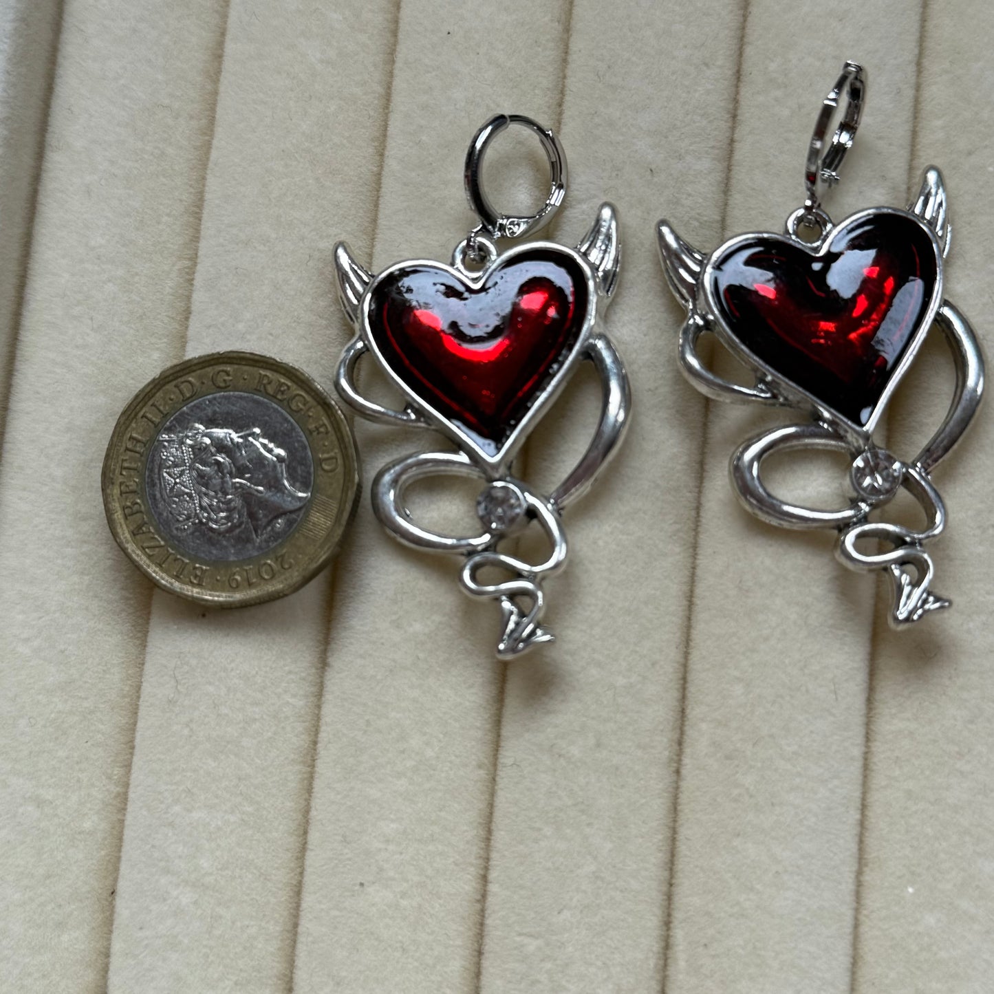 Gothic Red Heart Huggie Hoop Earrings