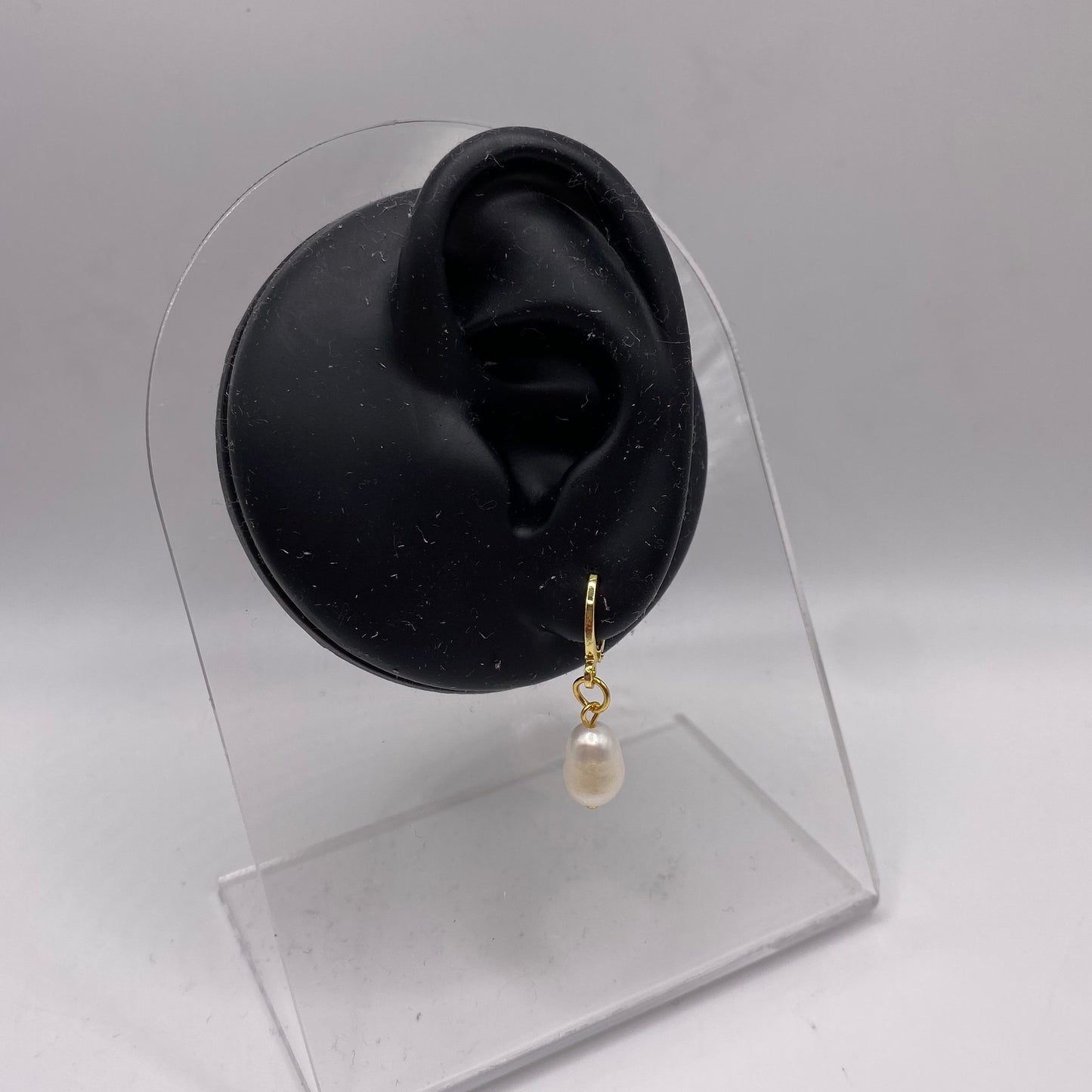 Pearl Drop Huggie Hoop Earrings