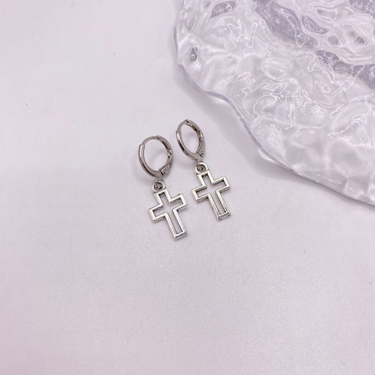 Cross Outline Huggie Hoop Earrings