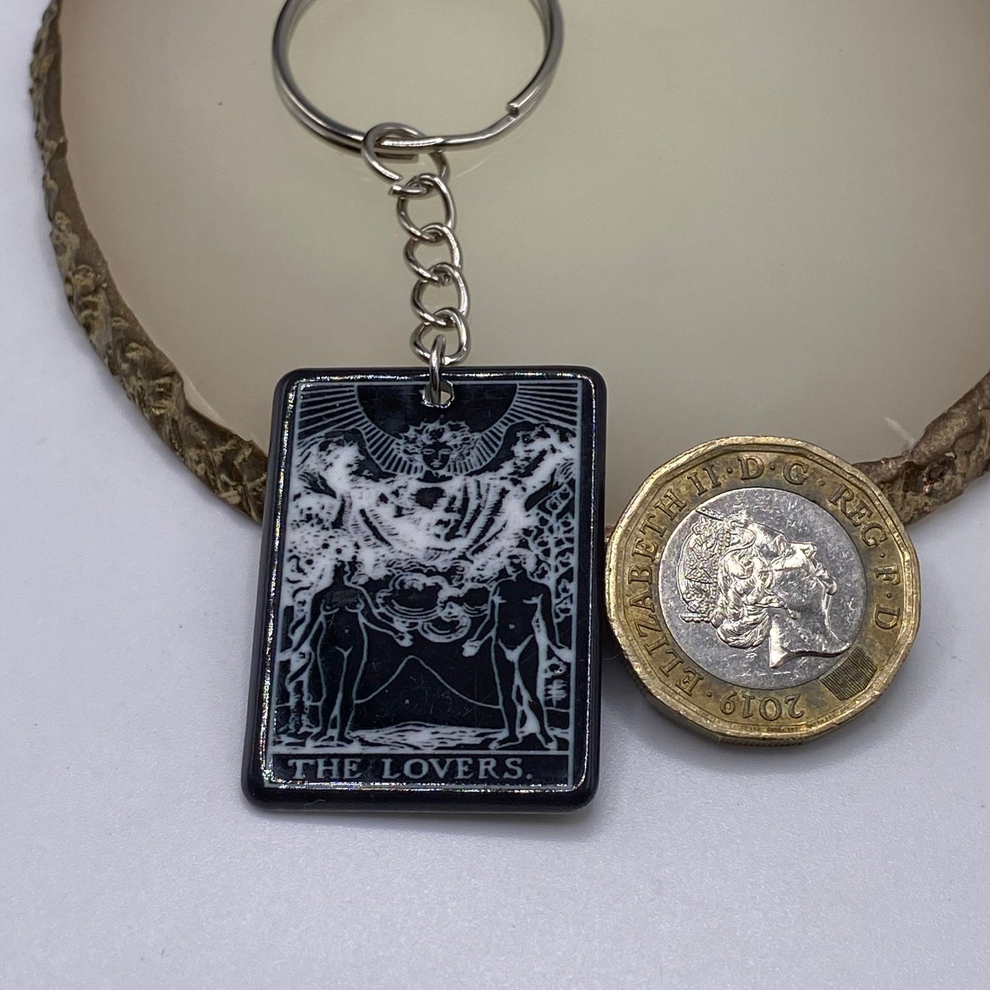 Black and White The Lovers Tarot Card Keyrings