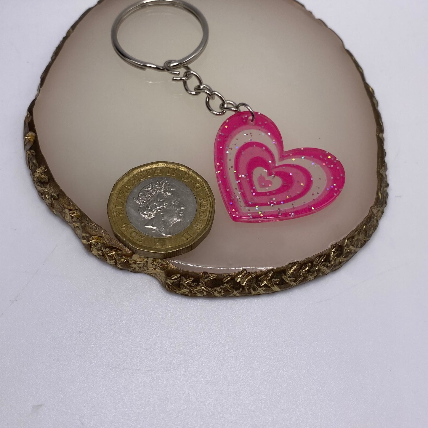 Glitter Pink Heart Keyring