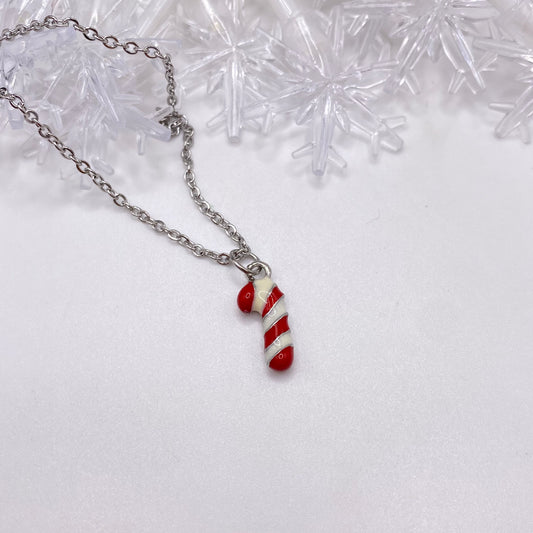 Small Red and White Candy Cane Necklace