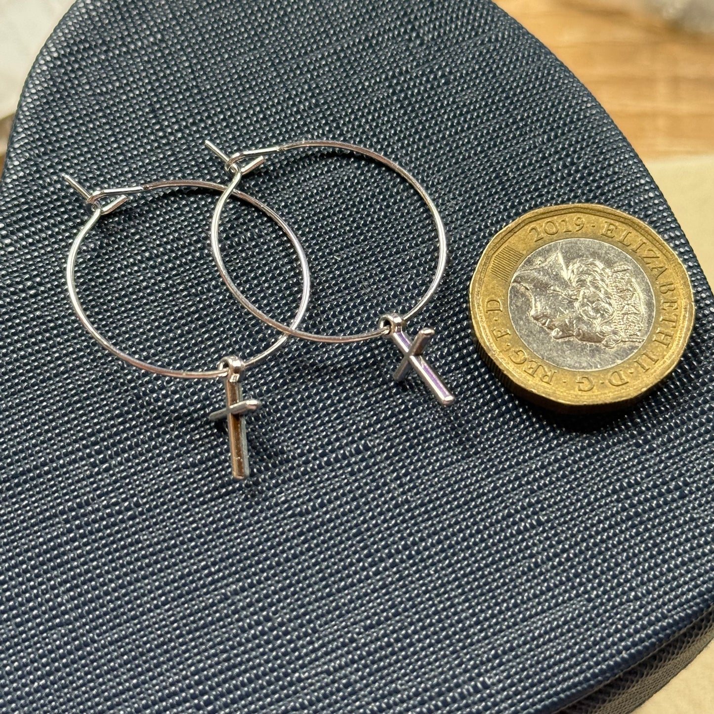 Small Silver Cross Hoop Earrings