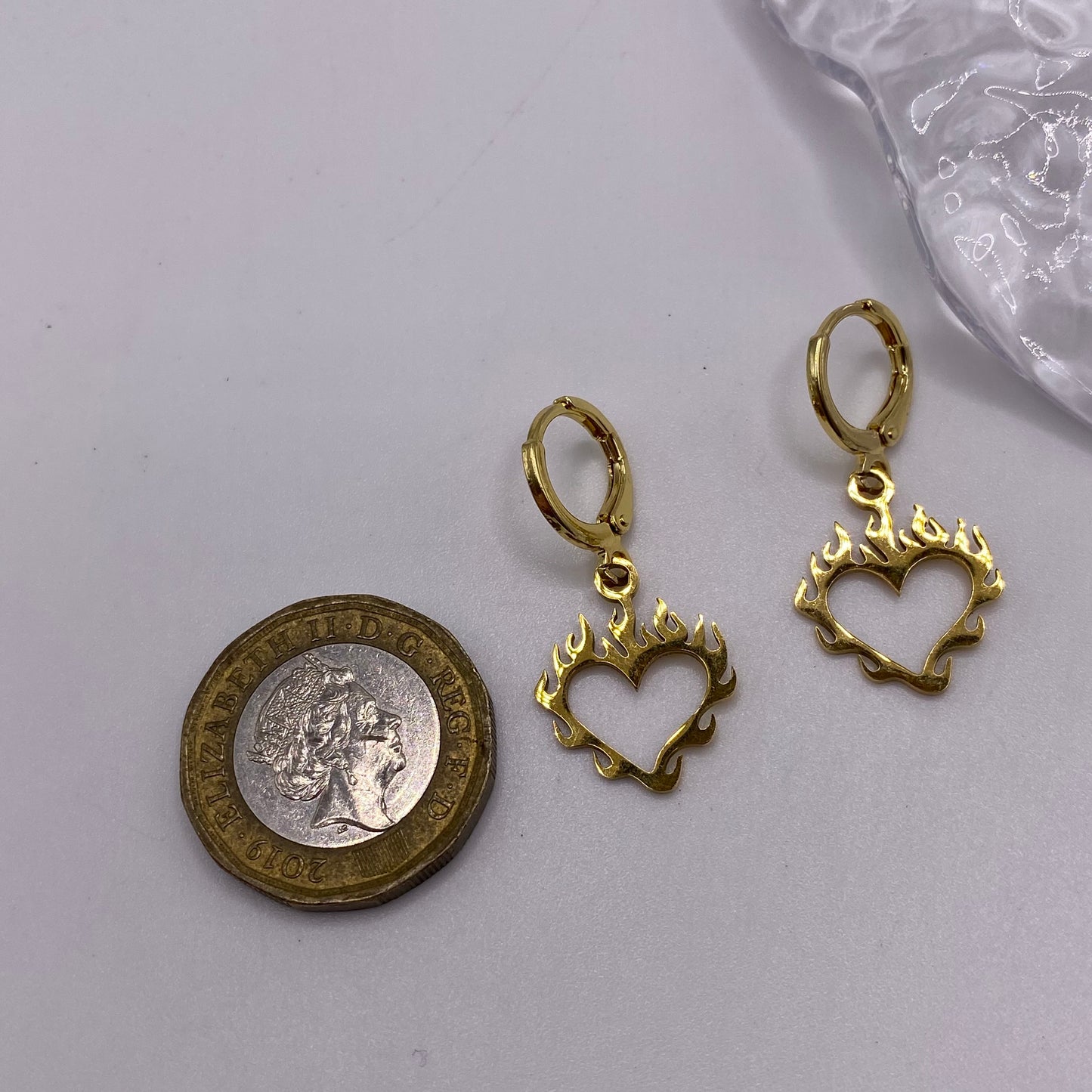 Flame Heart Huggie Hoop Earrings