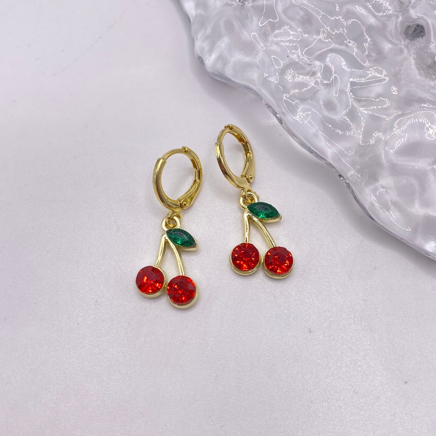 Gold Cherry Huggie Hoop Earrings