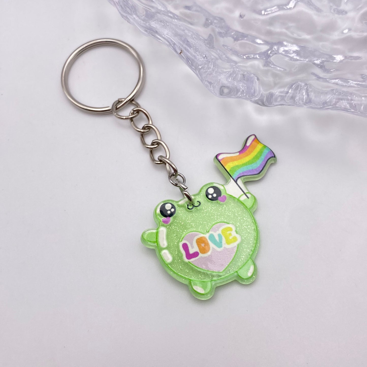 Supportive Rainbow Frog Keyring