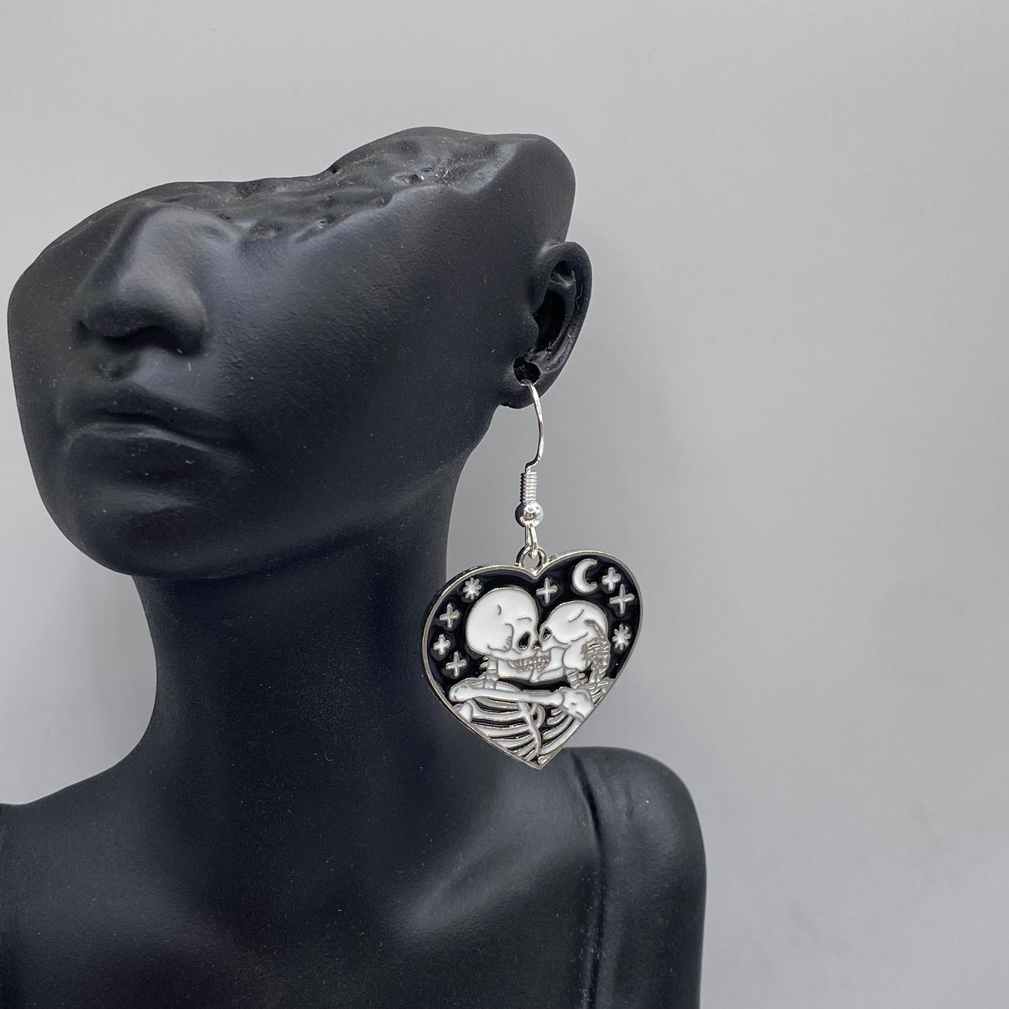 Kissing Skeleton Heart Earrings
