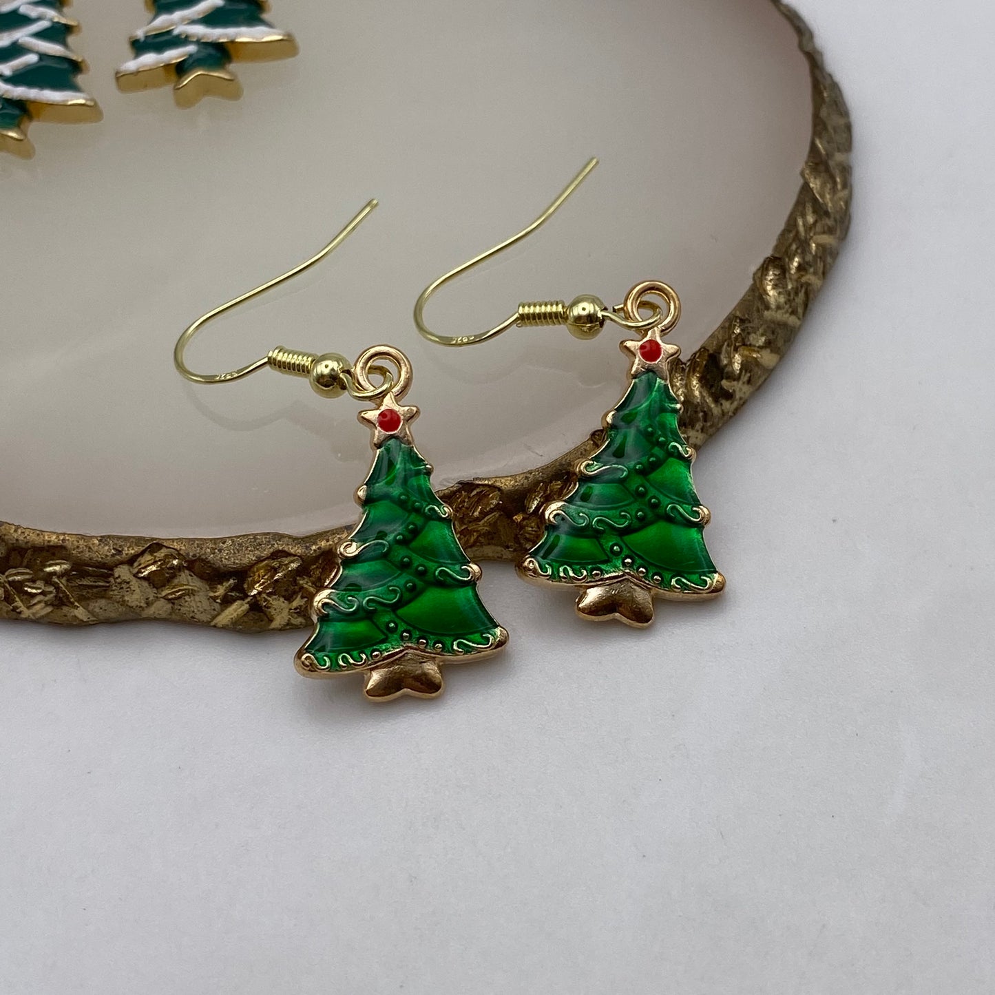 Green Christmas Tree Earrings