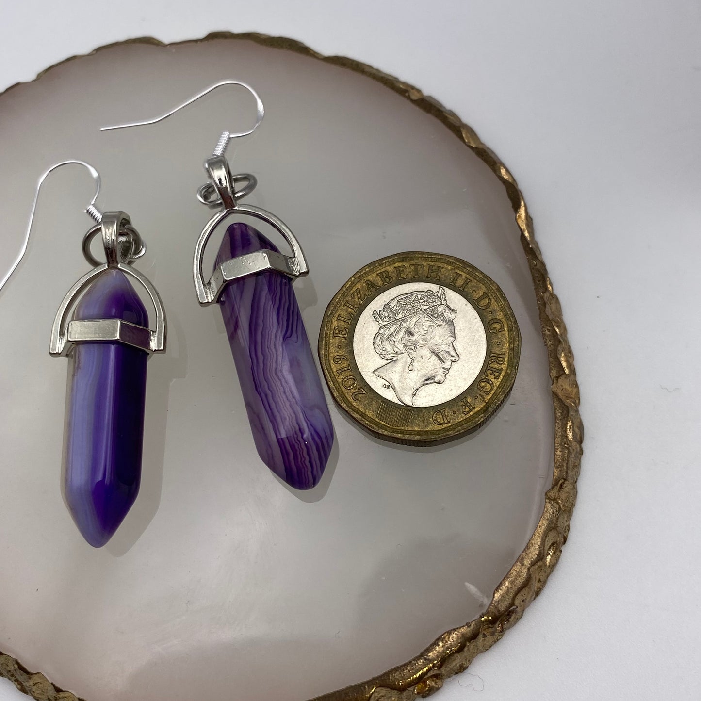 Purple Agate Crystal Pendant Earrings