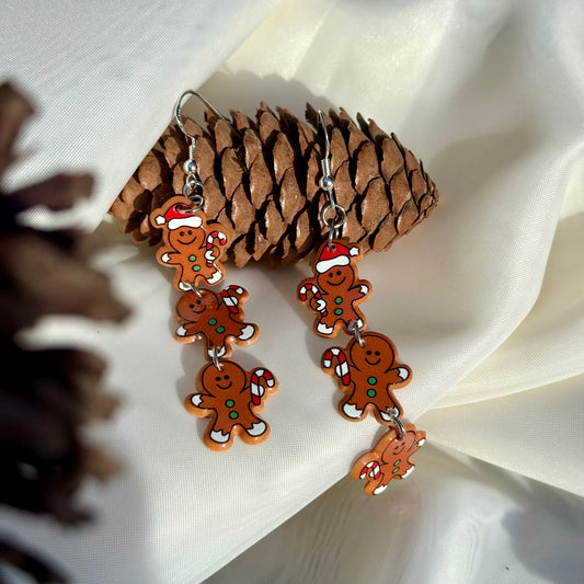 Dangly Triple Drop Gingerbread Earrings
