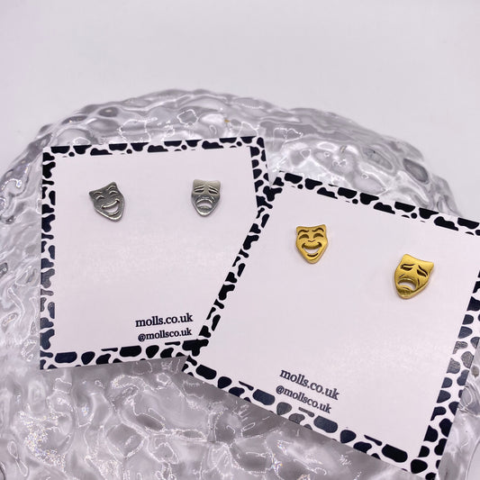 Comedy and Tragedy Theatre Mask Stud Earrings