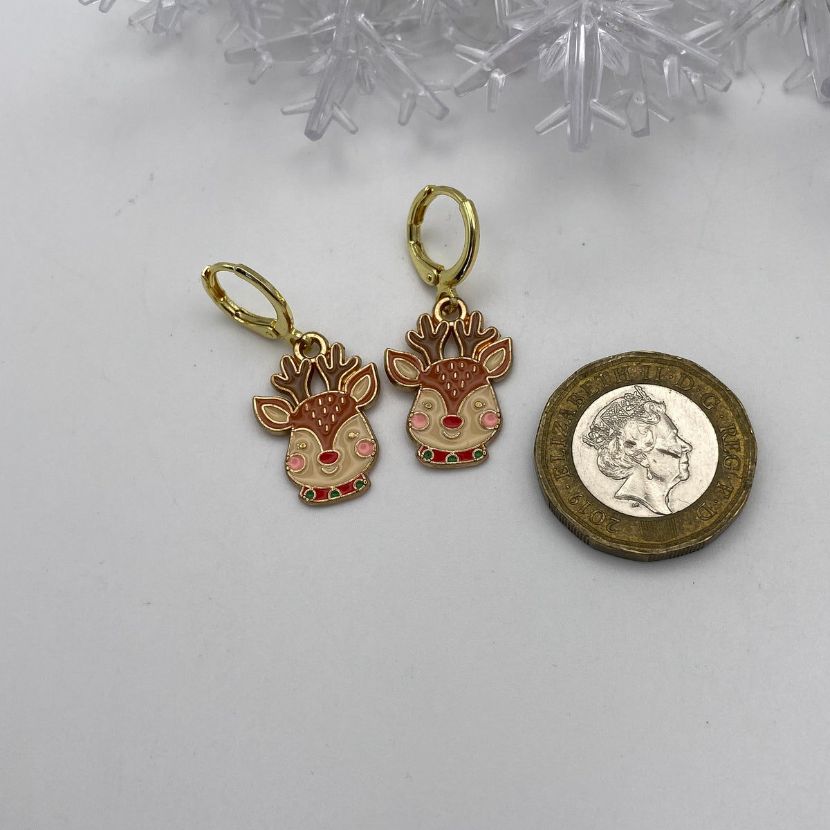 Reindeer Face Head Huggie Hoop Earrings