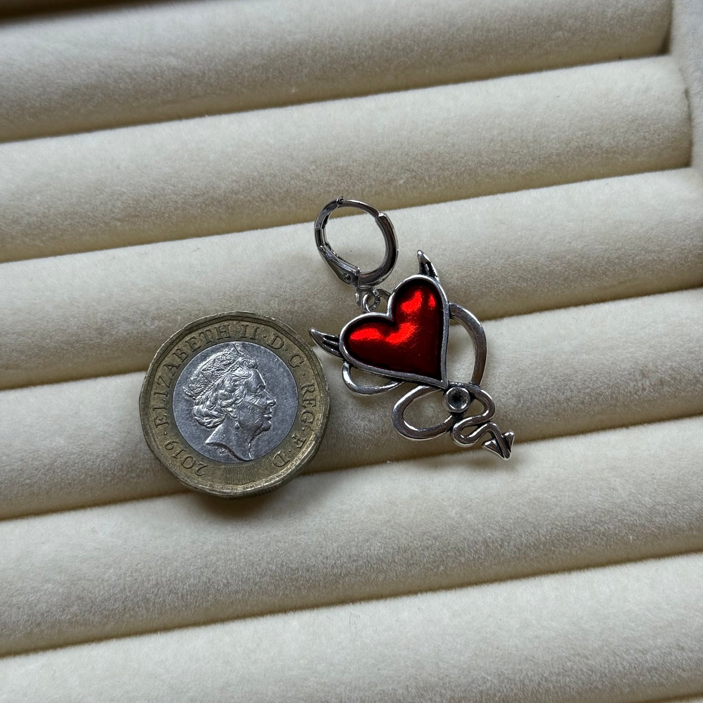 Gothic Red Heart Huggie Hoop Earrings