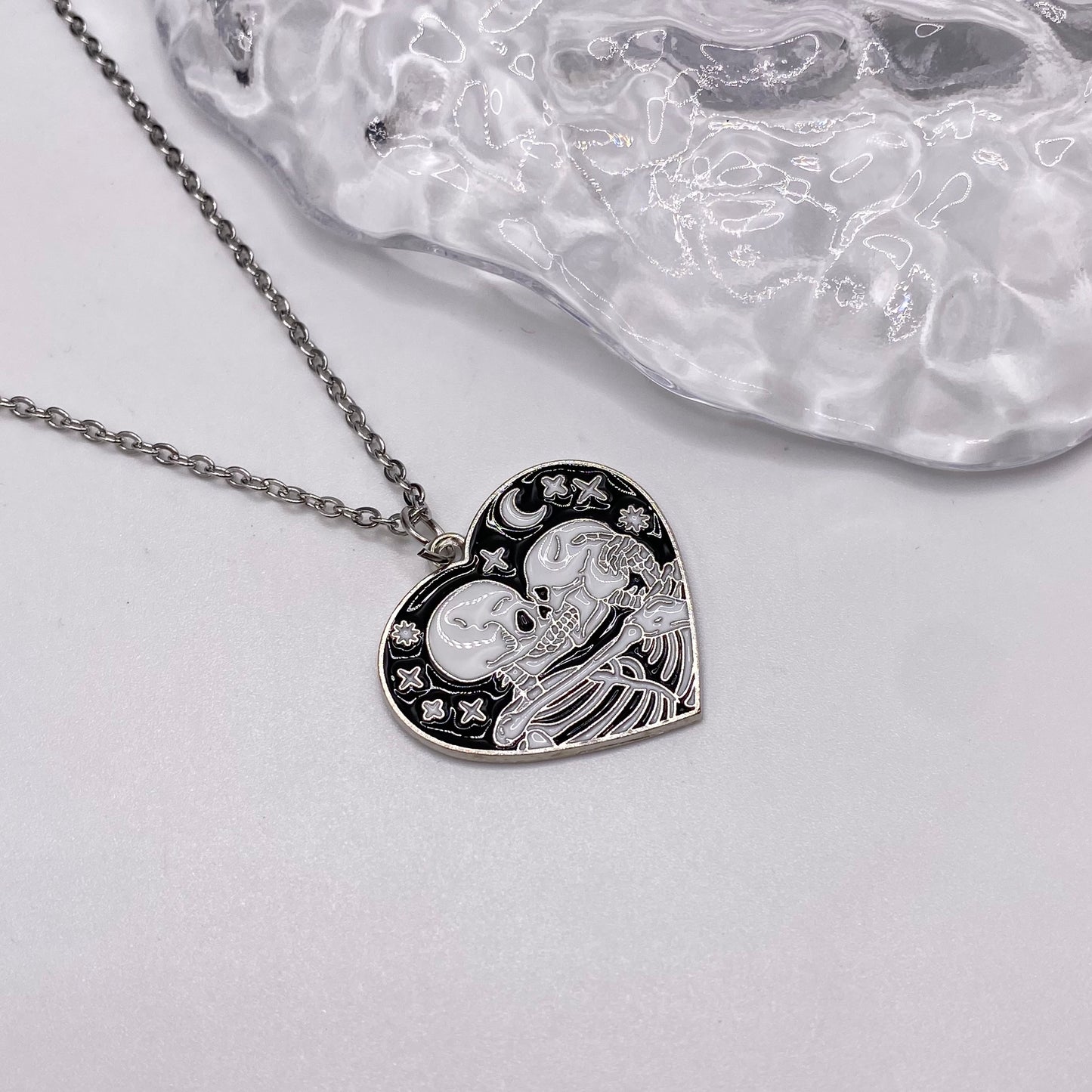 Kissing Skeleton Heart Necklace
