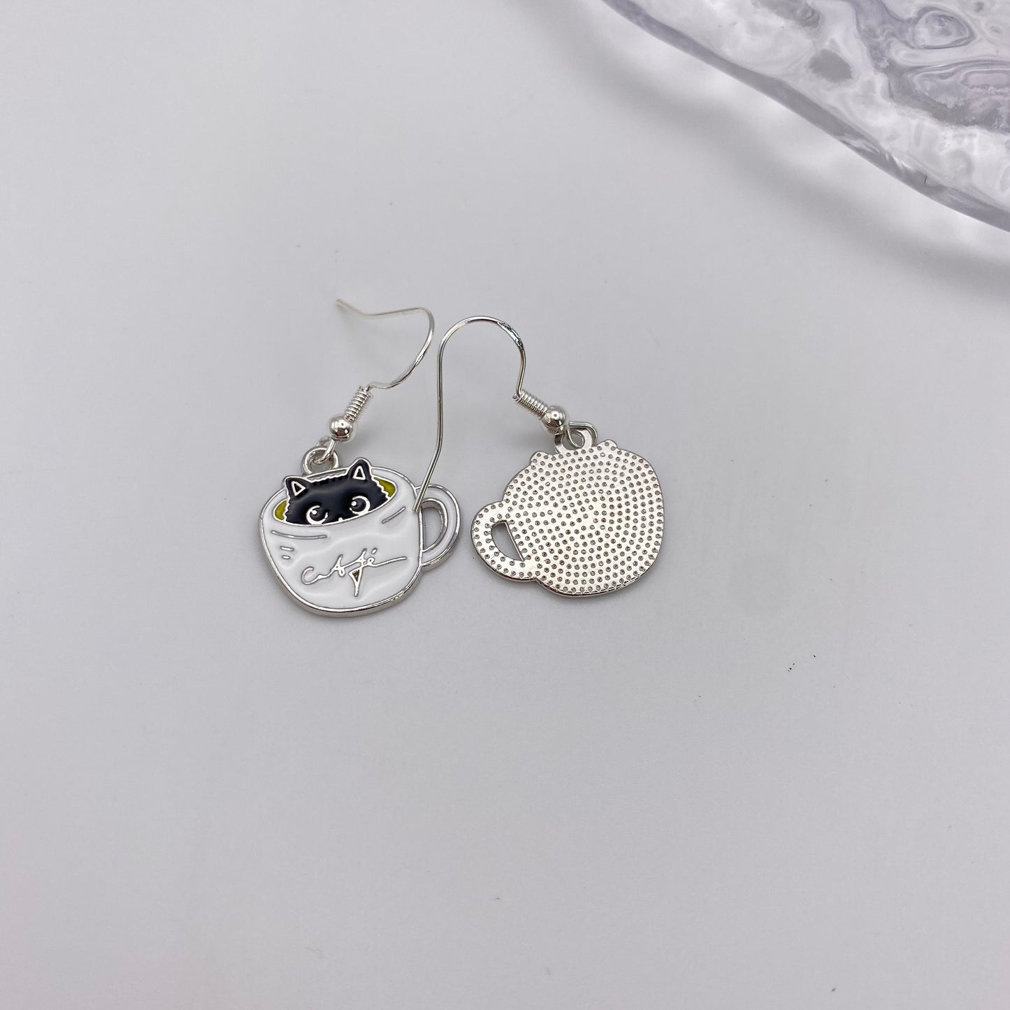 Cat In A Coffee Cup Earrings