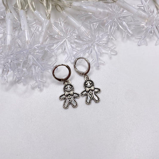 Silver Gingerbread Huggie Hoop Earrings