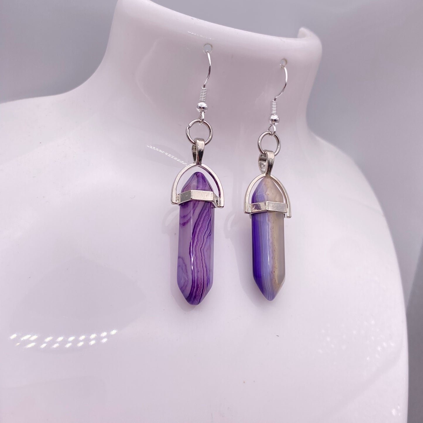 Purple Agate Crystal Pendant Earrings