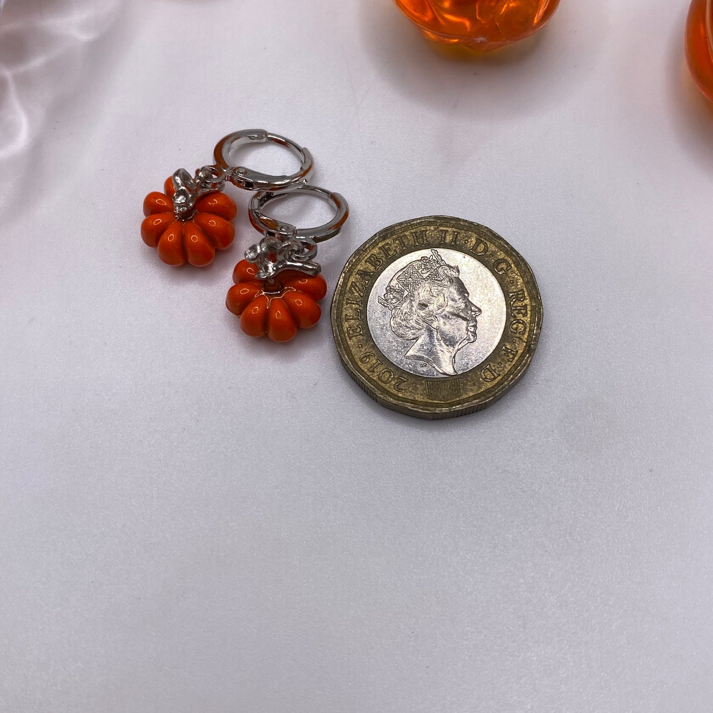 Small Orange Pumpkin Huggie Hoop Earrings