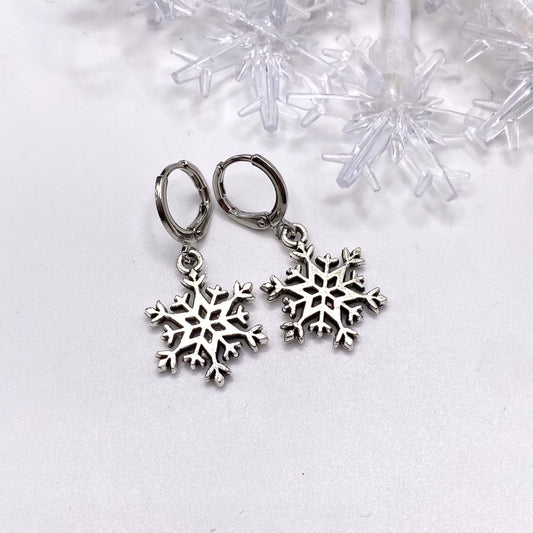Snowflake Huggie Hoop Earrings