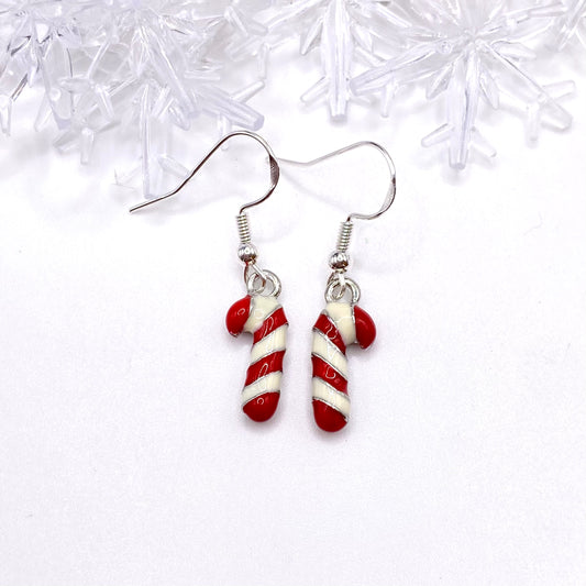 Small Red and White Candy Cane Earrings