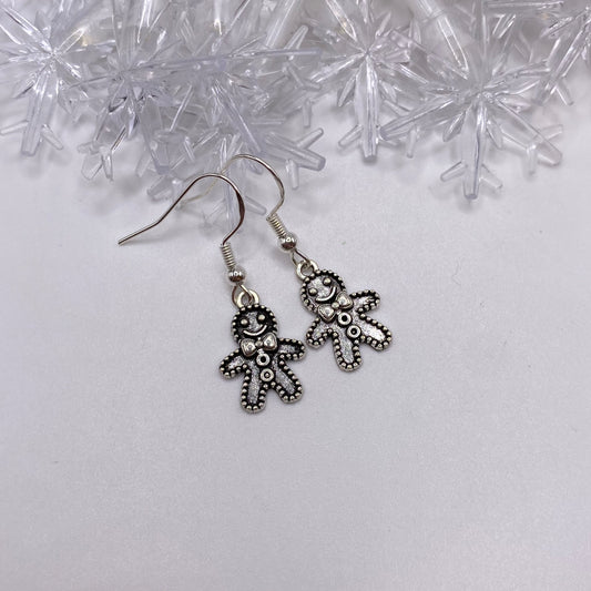 Silver Gingerbread Man Earrings
