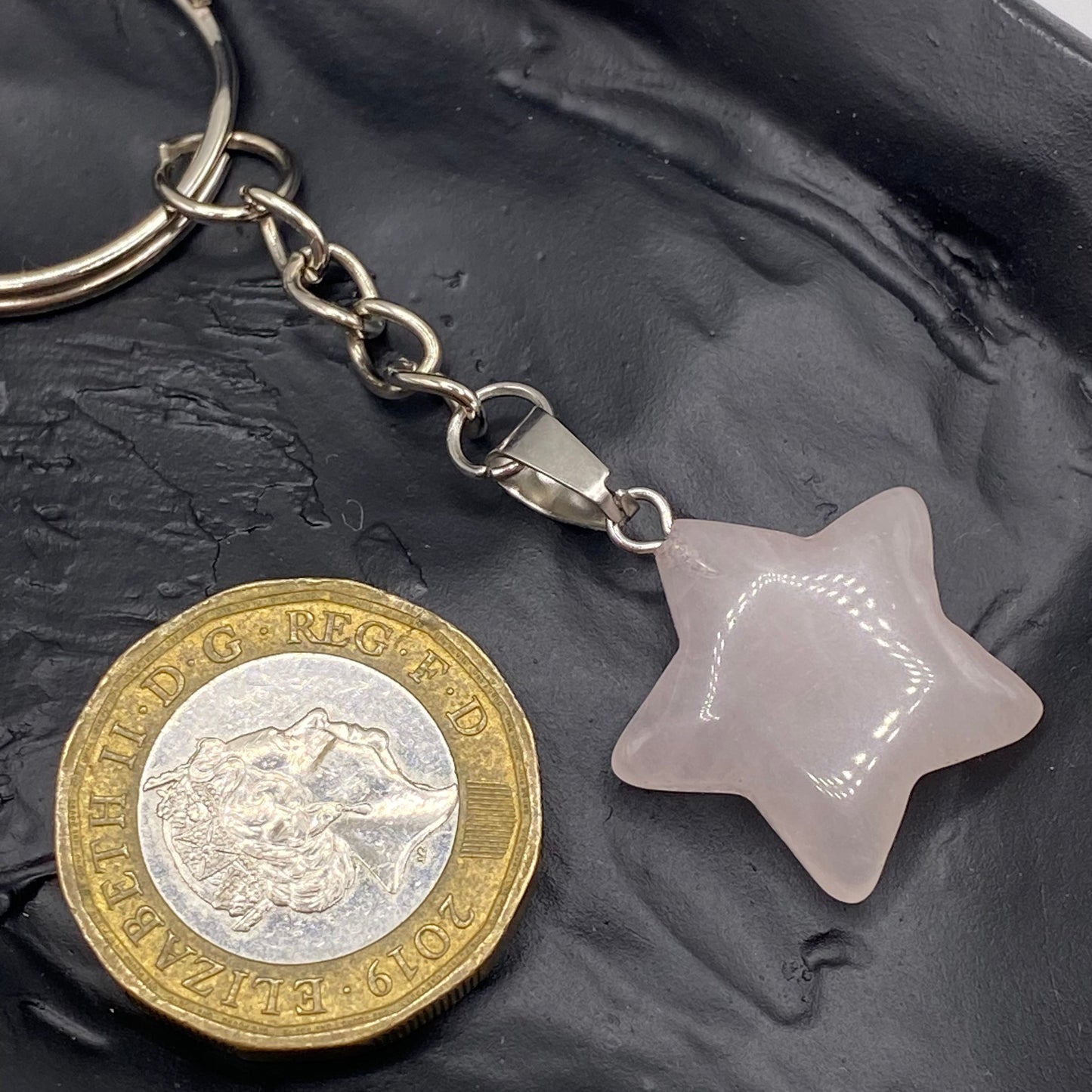Rose Quartz Star Pendant Keyring