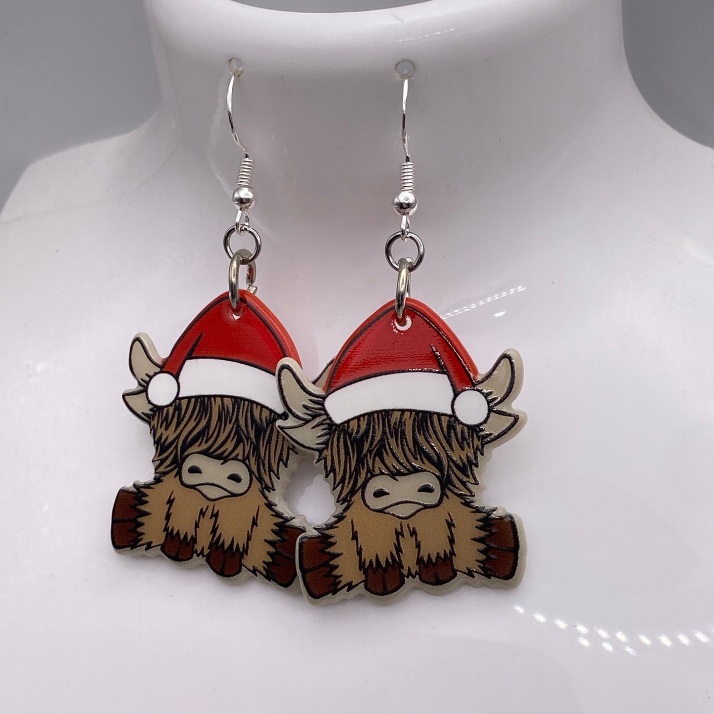 Santa Highland Cow Earrings