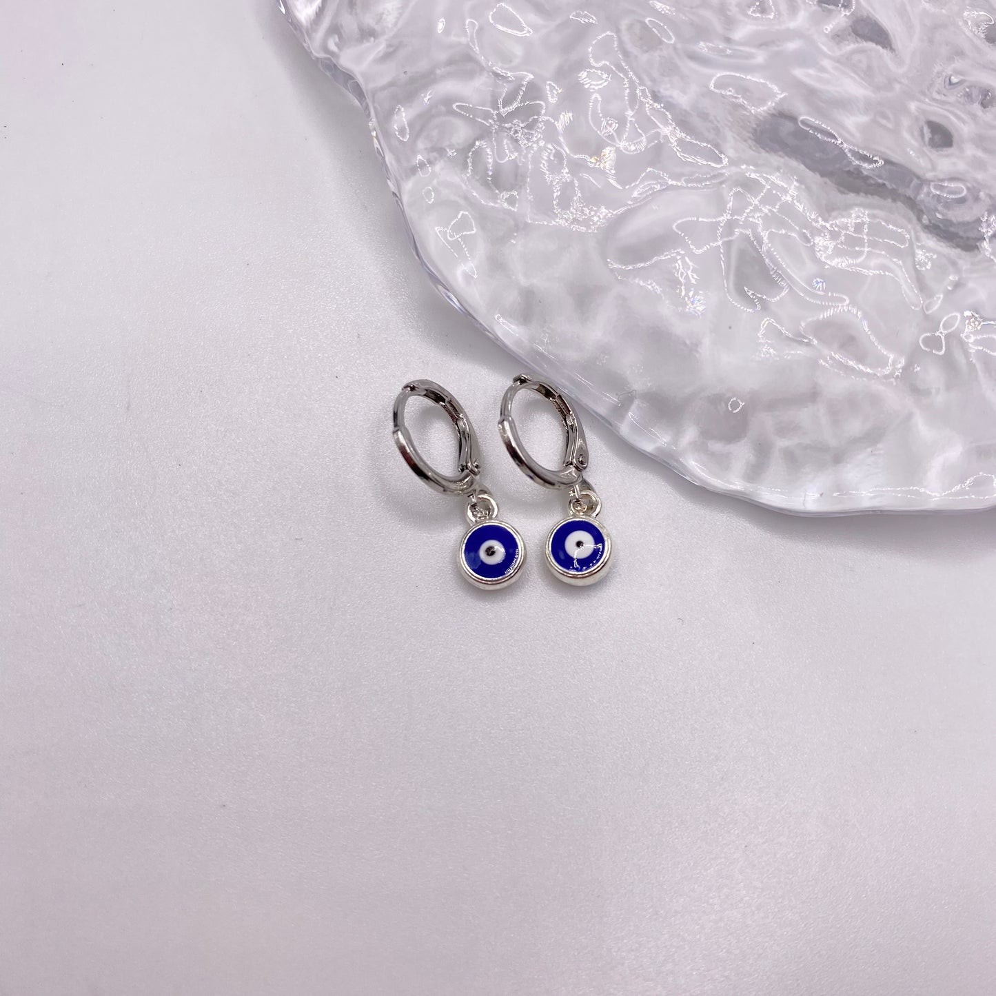Blue Evil Eye Huggie Hoop Earrings