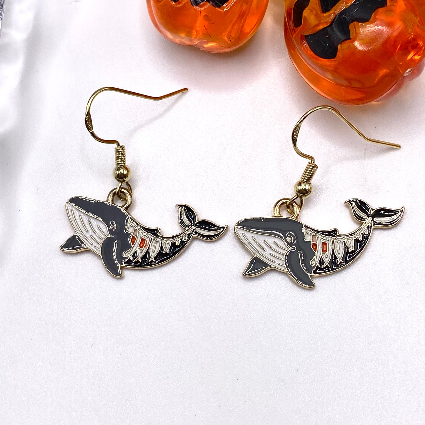 Skeleton Whale Earrings