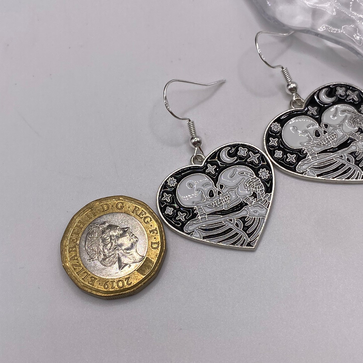 Kissing Skeleton Heart Earrings