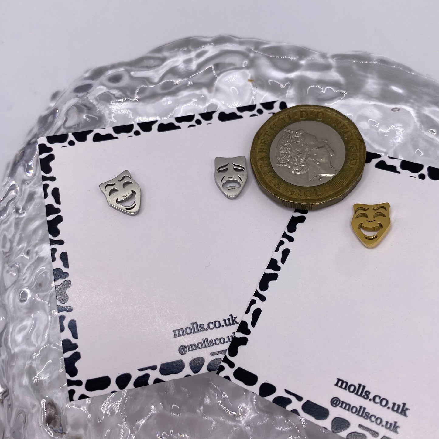 Comedy and Tragedy Theatre Mask Stud Earrings