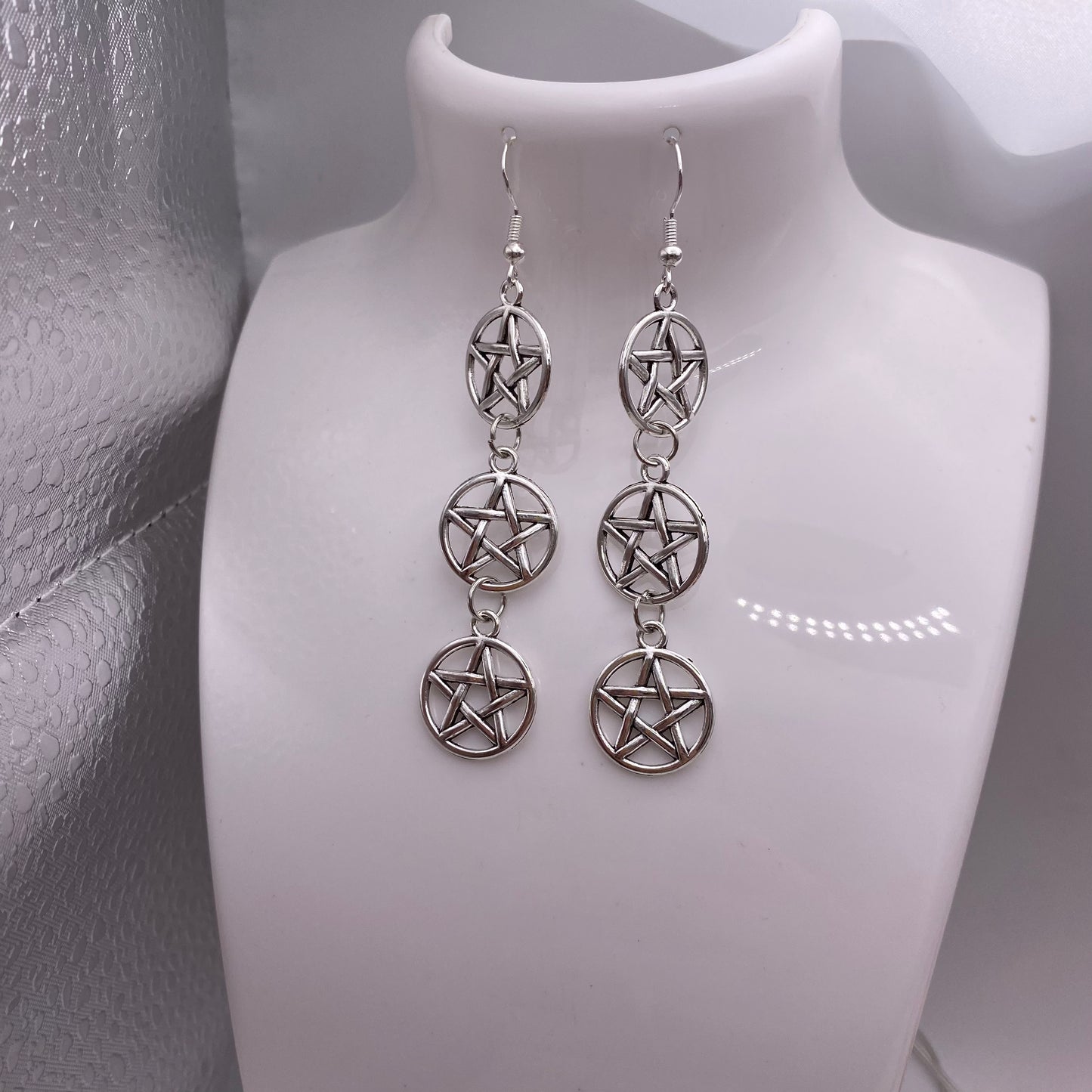 Triple Pentagram Dangle Earrings