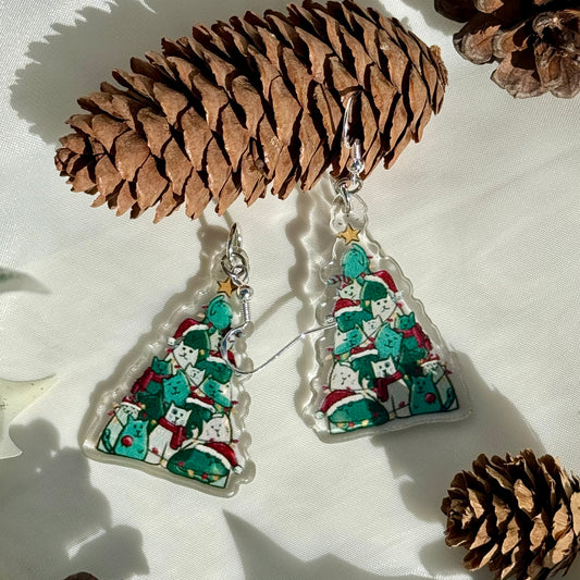 Cat Christmas Tree Earrings