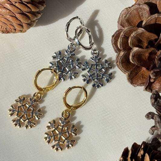 Diamanté Snowflake Huggie Hoop Earrings