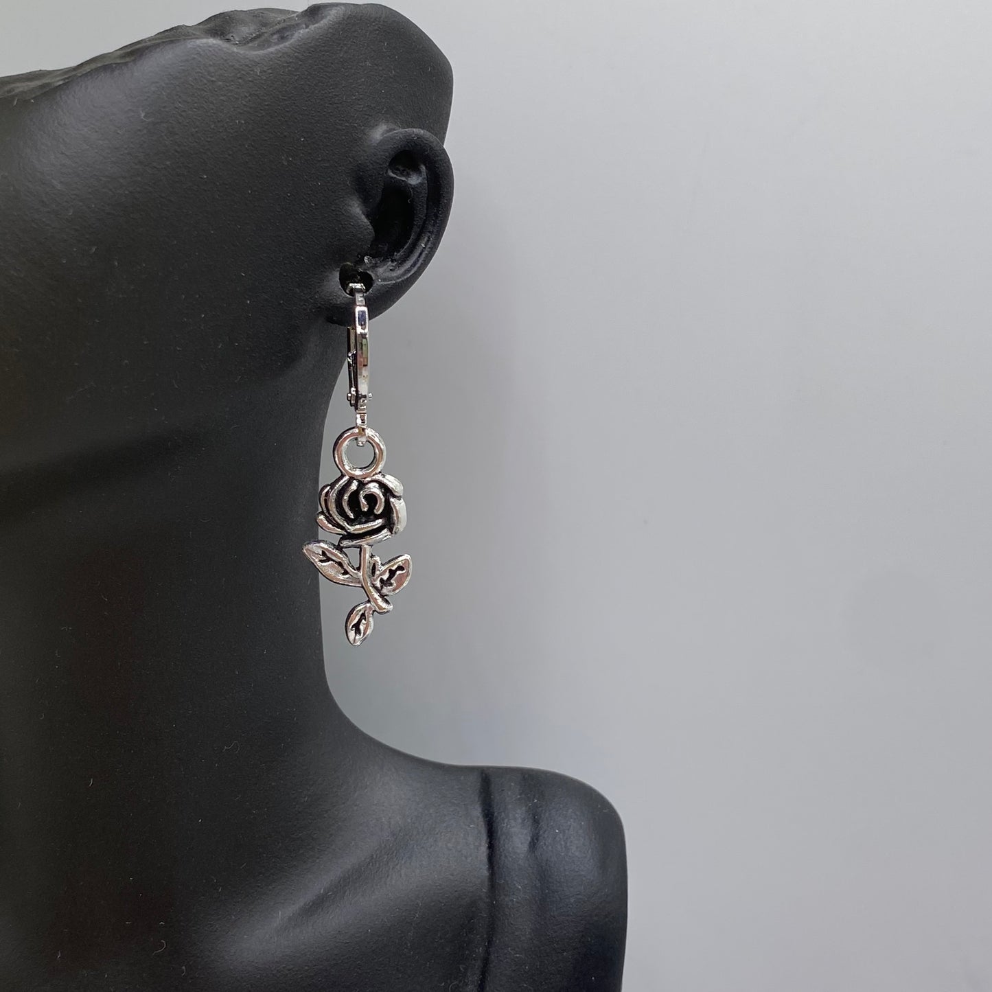 Small Silver Rose Huggie Hoop Earrings