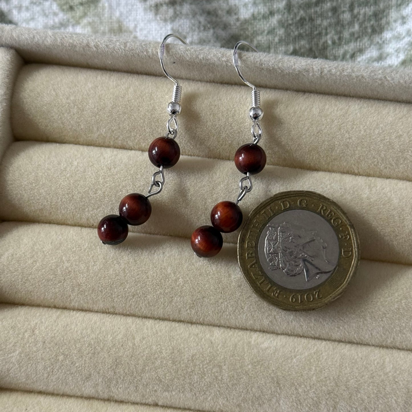 Round Tigers Eye Drop Earrings