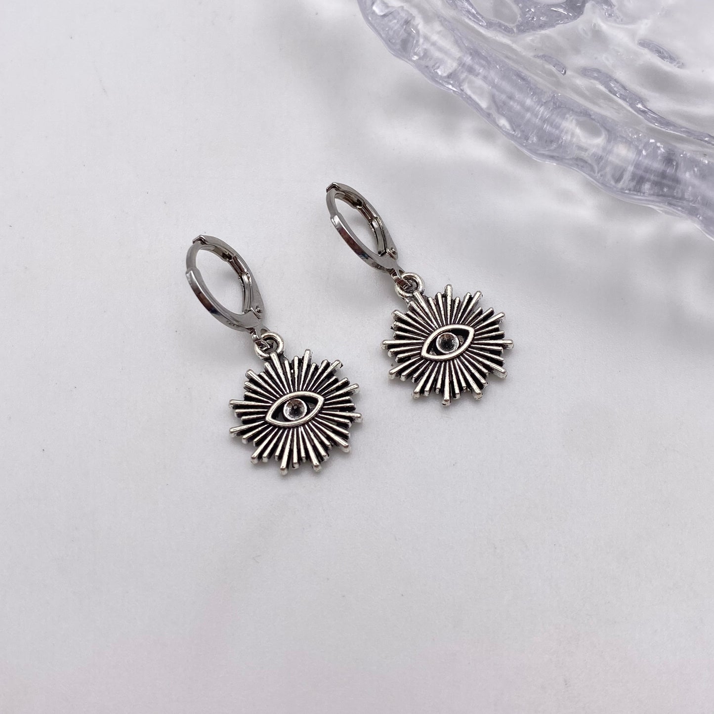 Silver Evil Eye Huggie Hoop Earrings