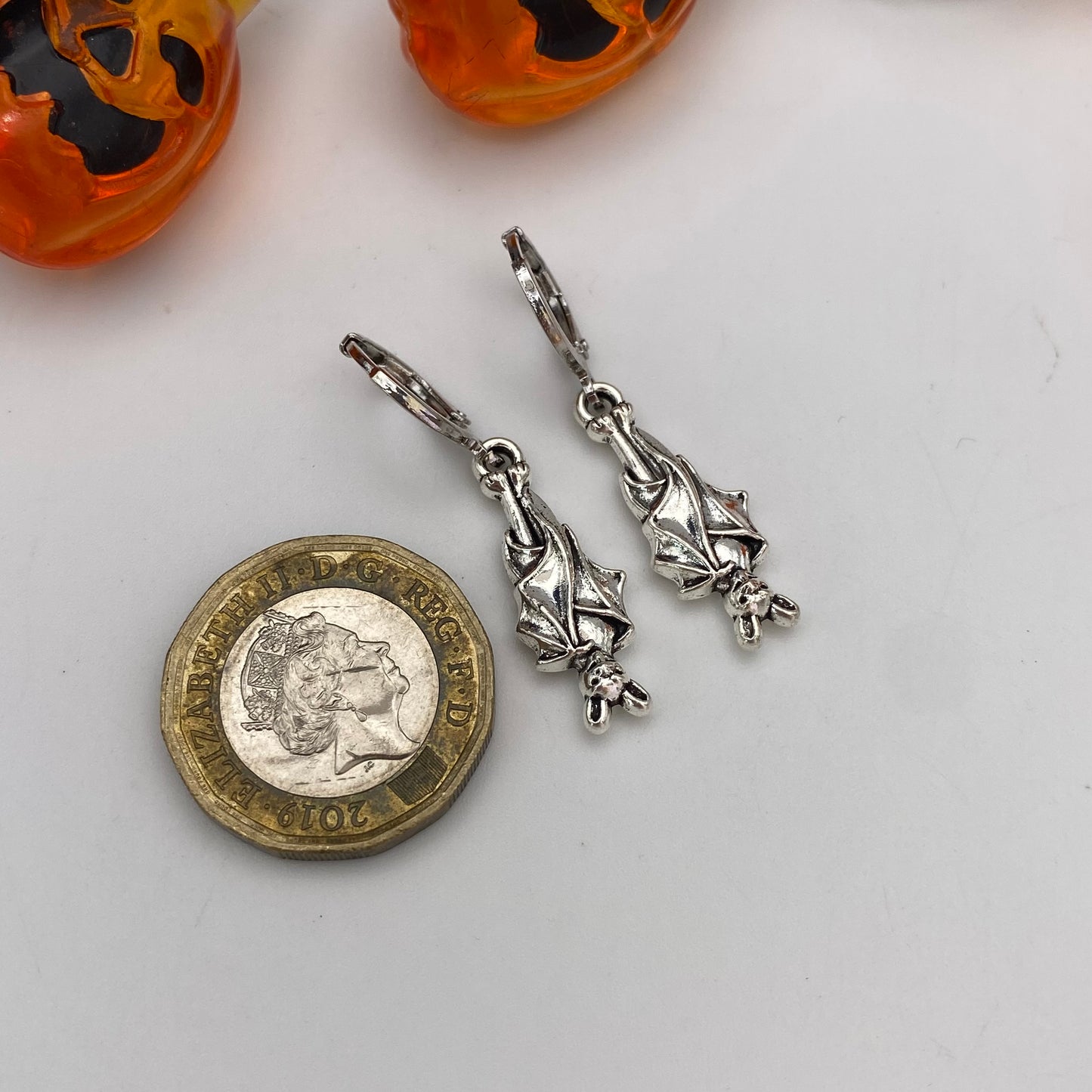 Hanging Bat Huggie Hoop Earrings