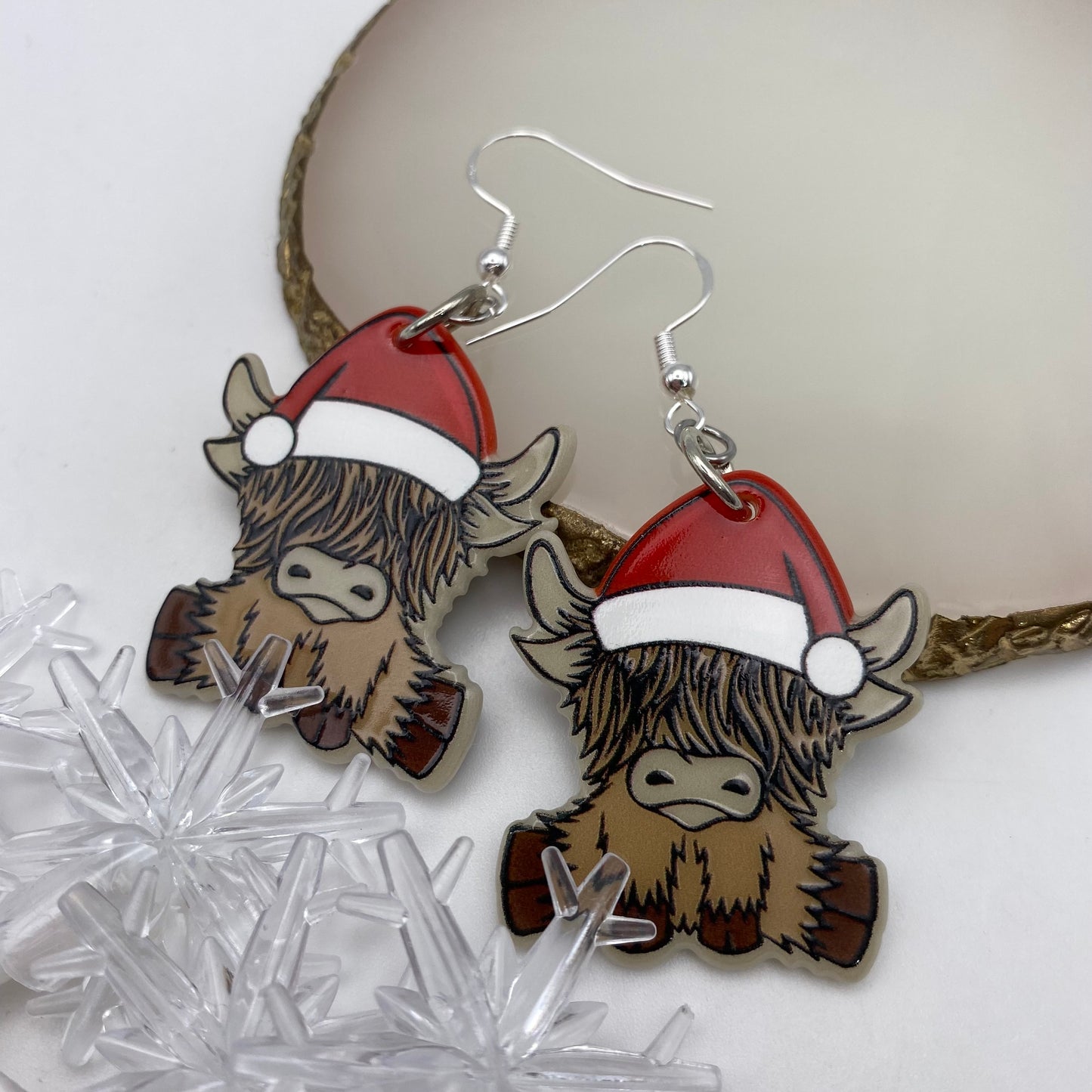Santa Highland Cow Earrings