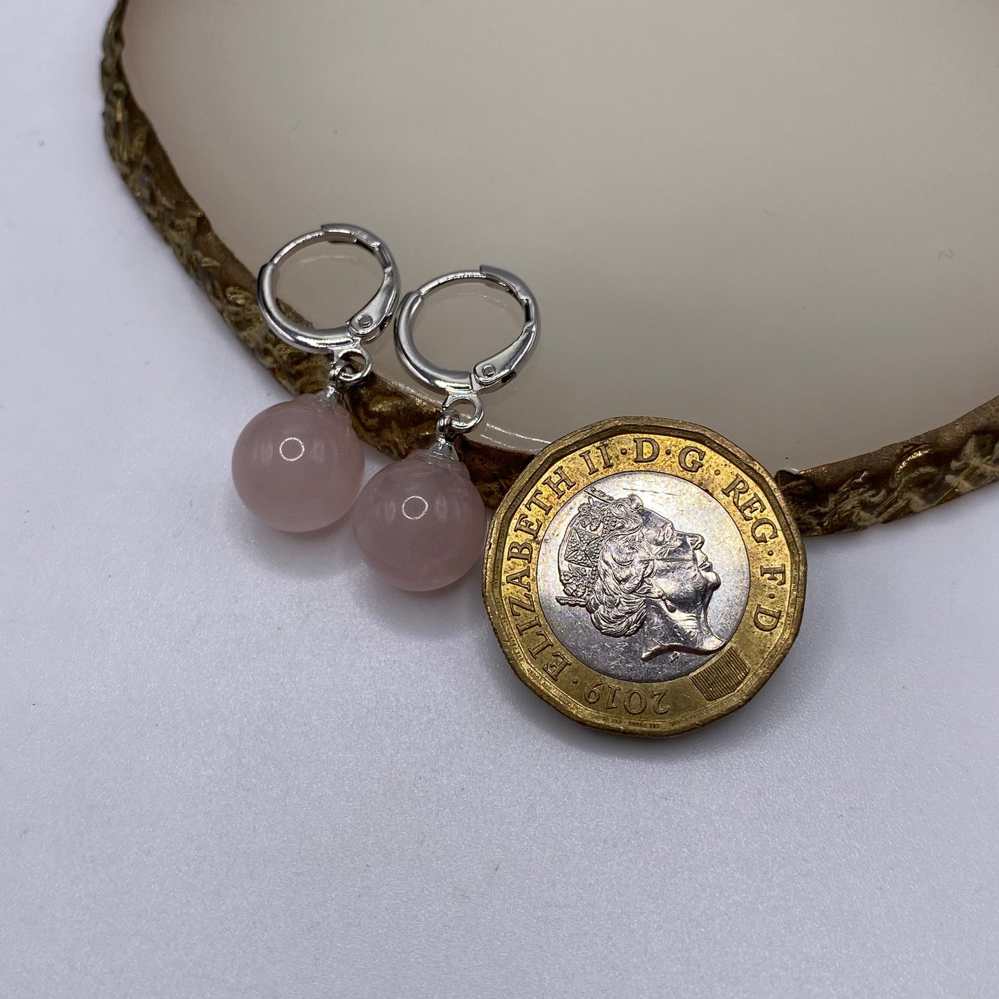 Rose Quartz Ball Huggie Hoop Earrings